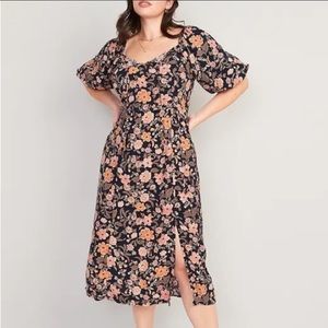 OLD NAVY Floral Puff Sleeve Waist Defined Midi Dress